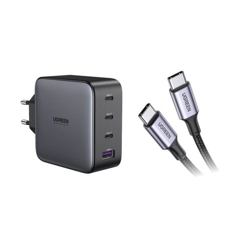 UGREEN Cargador 100W GaN + Cable USB-C a USB- C 2.0 5A 2M-3