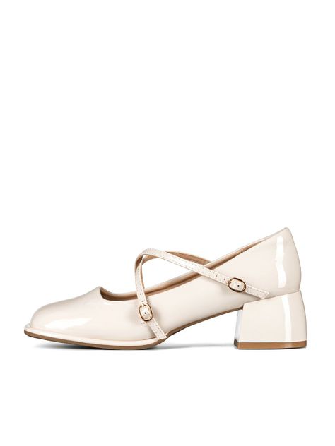 Zapato Mary Jane Beige Charol Elegante Mujer Weide YL65-1