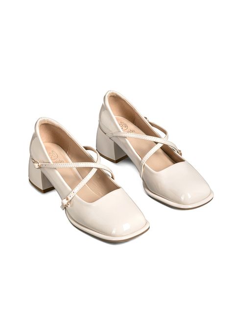 Zapato Mary Jane Beige Charol Elegante Mujer Weide YL65-2