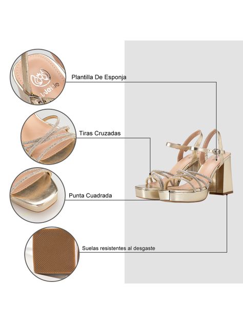 Sandalia Eco Cuero Taco Dorado  Fiesta Mujer Weide YOU205-6