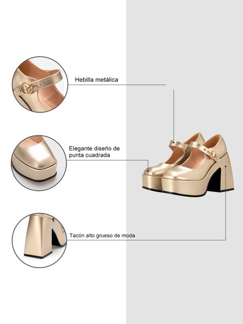 Zapato Taco Alto  Dorado Casual YL52 Weide-5