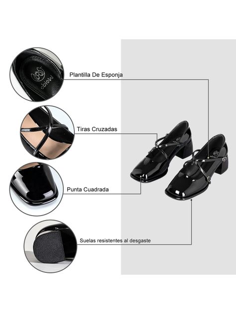Zapato Mary Jane Negro Charol Elegante Mujer Weide YL65-5