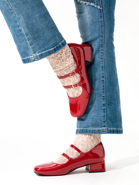 Zapatos Mary Jane Charol  Burdeo Taco Mujer Weide YL66-7