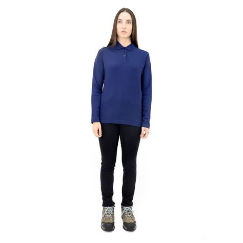 Polera Pique Quebec Manga Larga Azul Mujer-4