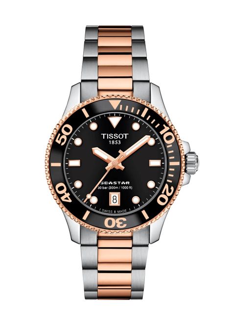 Reloj Tissot Seastar 1000 Bicolor Oro Rosa Negro-0