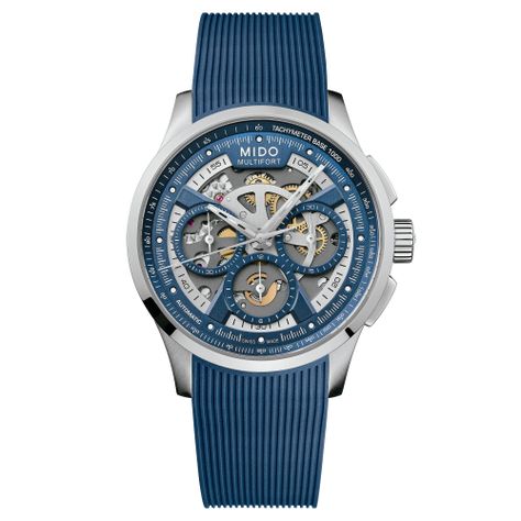 Reloj Mido Multifort Skeleton Chronograph Resina Azul-0