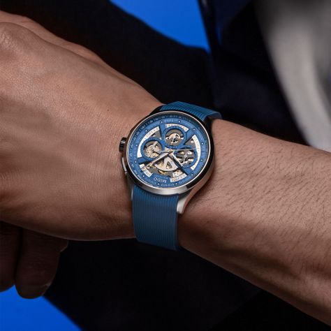 Reloj Mido Multifort Skeleton Chronograph Resina Azul-3