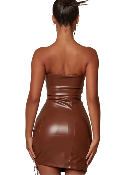 Vestido Cuerina Trenzado Camel -2