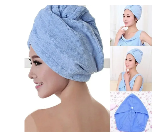 Toalla Para Secar Pelo Turbante Microfibra Colores Cabello Celeste-1