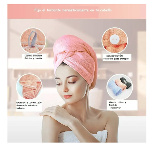 Toalla Para Secar Pelo Turbante Microfibra Colores Cabello Rosado-1