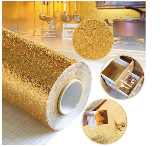 Papel Autoadhesivo Dorado Revestir Muebles Muros Corrugado-1
