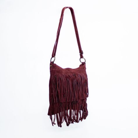 Cartera de reno con flecos frontales color Burdeo-1