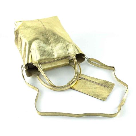 Cartera de Cuero Metalizado 742 Mujer Dorado Mailea-5