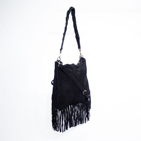 Cartera de reno con flecos y manilla trenzada color Negro-1