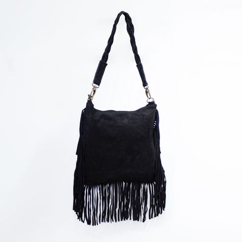 Cartera de reno con flecos y manilla trenzada color Negro-2