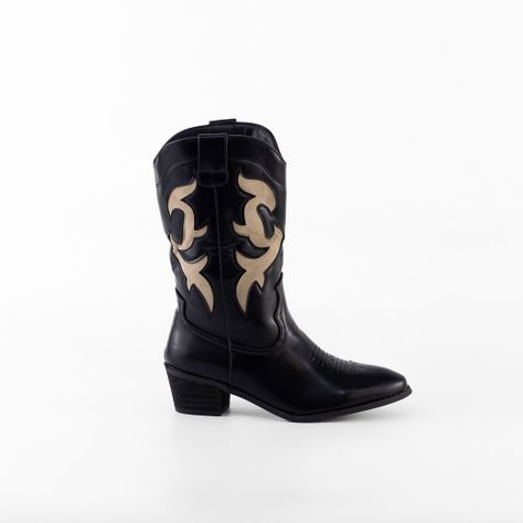 Bota Vaquera Bicolor Mujer Negro Mailea-0