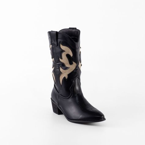 Bota Vaquera Bicolor Mujer Negro Mailea-1