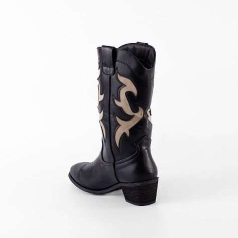 Bota Vaquera Bicolor Mujer Negro Mailea-2