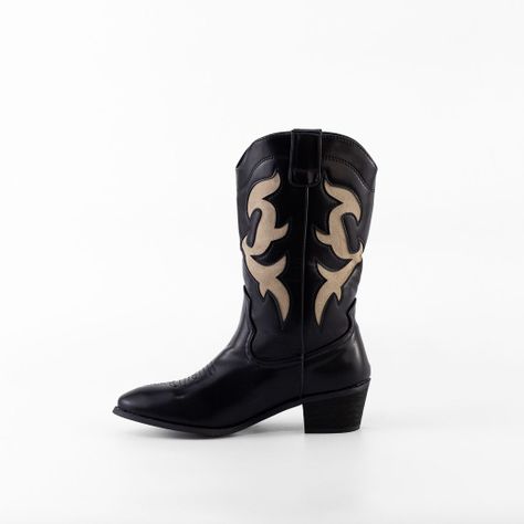 Bota Vaquera Bicolor Mujer Negro Mailea-3