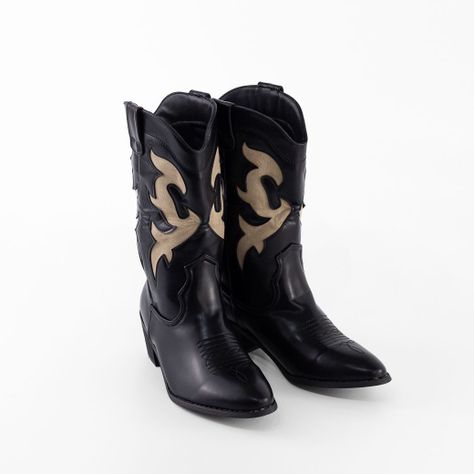 Bota Vaquera Bicolor Mujer Negro Mailea-4