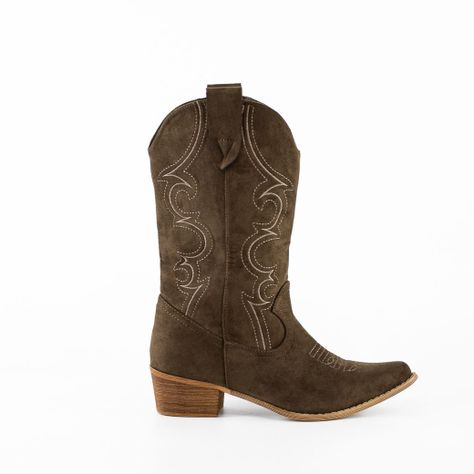 Bota Vaquera Gamuza Costura Simple Mujer Moro Mailea-0