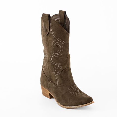 Bota Vaquera Gamuza Costura Simple Mujer Moro Mailea-1