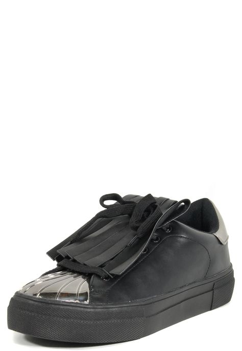 Zapatilla Franjas Punta Metal Negro-0