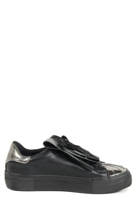 Zapatilla Franjas Punta Metal Negro-1