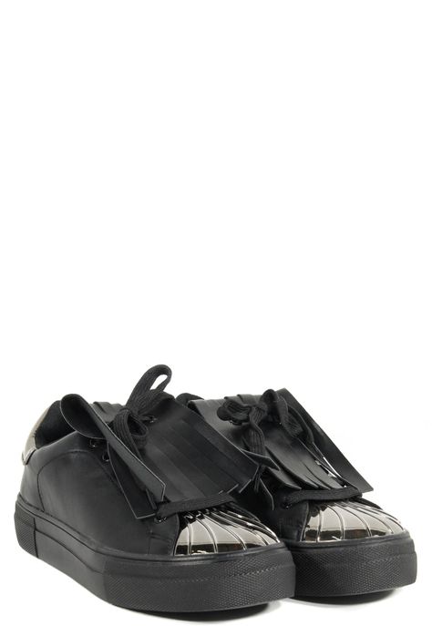 Zapatilla Franjas Punta Metal Negro-3