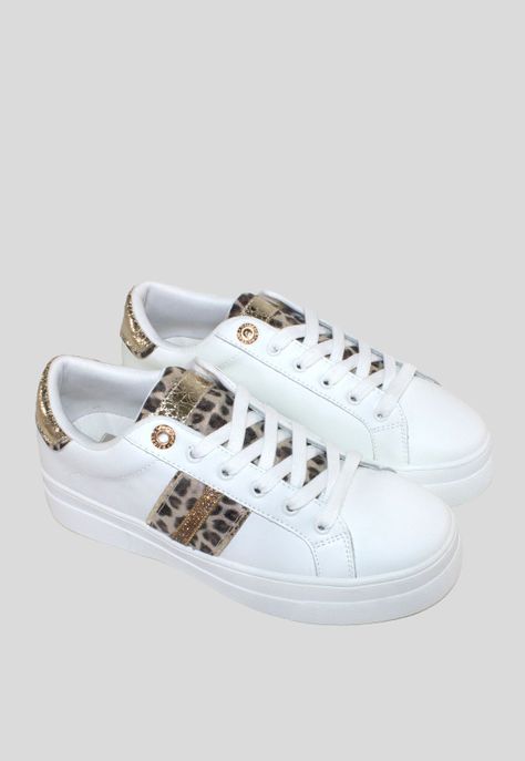 Zapatilla plana franjas leo strass Blanco-3
