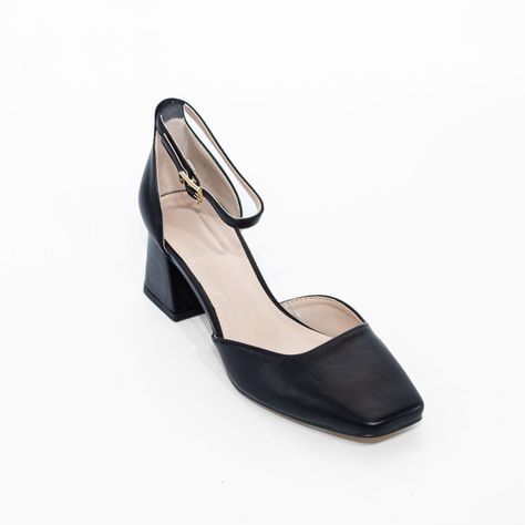 Sandalia Tobillera Taco Cuadrado Negro Mailea-1