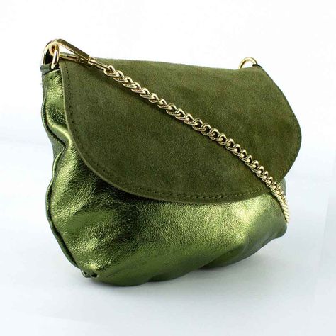 Bandolera de Cuero Reno 762 Metalizado Mujer Verde Mailea-1
