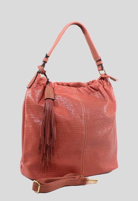 Cartera Arrugada Pom Pom Coral-1