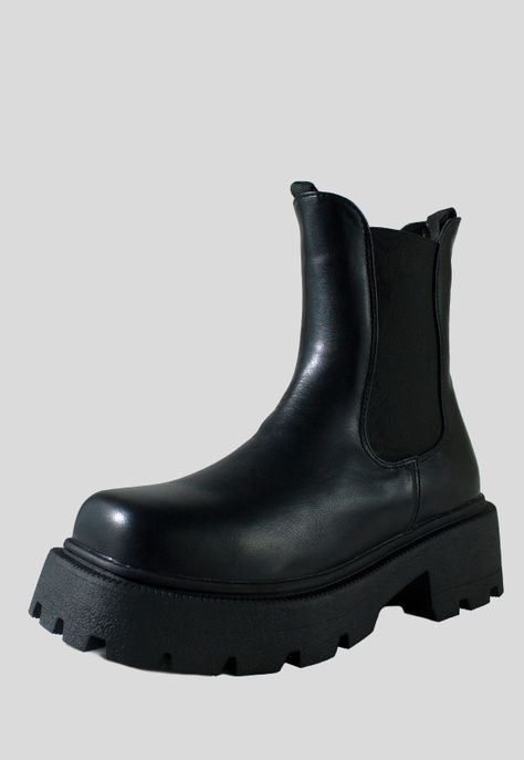 Botin Taco Cuadrado Liso Negro-1