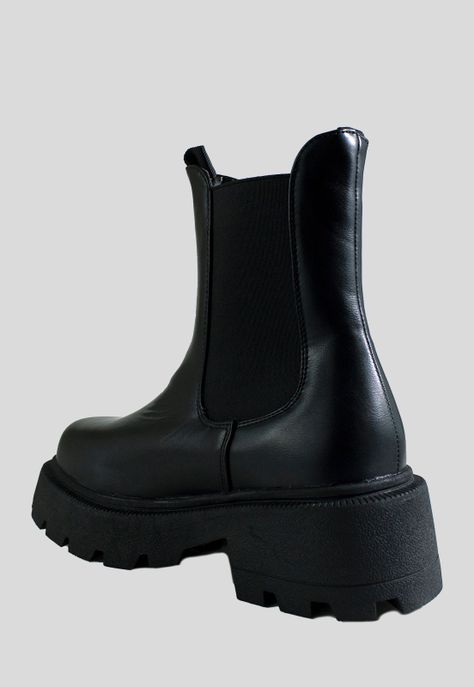Botin Taco Cuadrado Liso Negro-2