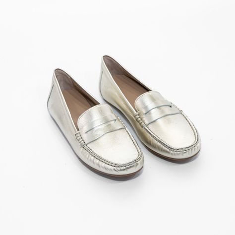 Zapato Mocasin Cuero Metal Oro Mailea-3
