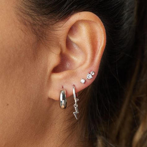 Aros Argolla rayo bañados en oro blanco Hadara Joyas-1