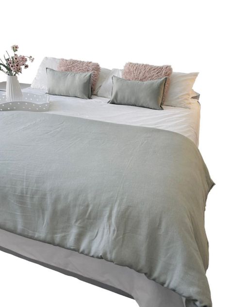 Set Piecera Lino Gris Verdoso 90 x 260 + 2 cojines  50 x 30 cm Antonia Paz-0