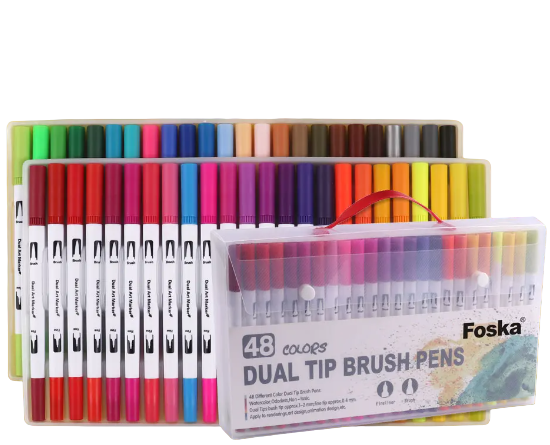 Set 48 lettering marcadores doble punta pincel brush-0