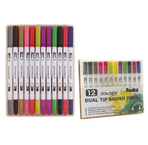 Set 12 lettering marcadores doble punta pincel brush-0