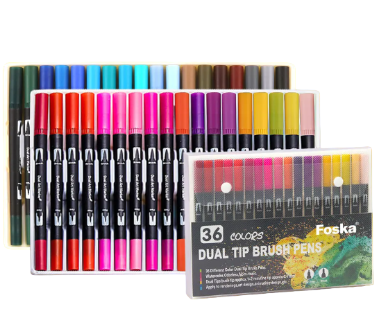 Set 36 lettering marcadores doble punta pincel brush-0