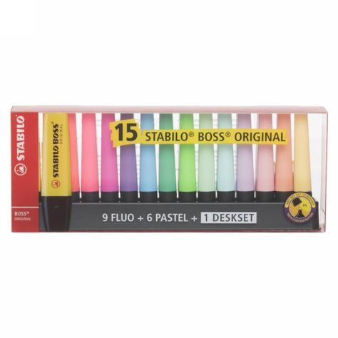 Set 15 Destacadores Stabilo Boss Neon - Pastel + Deskset-0