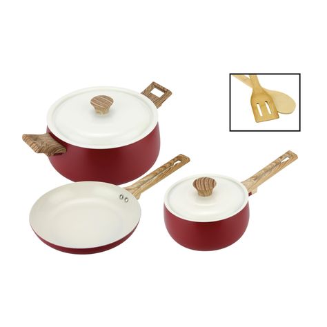 Batería de cocina de aluminio 7 Piezas Rojo Biela Fantuzzi-0