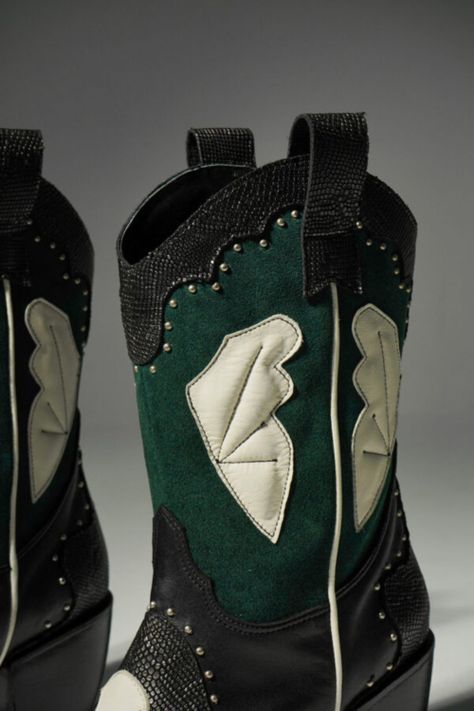 Bota Texana Justion Cuero Gamuza Negro-Verde-1