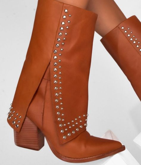 Bota Cuero Polta Tachas Blanca, Negra, Cafe-1