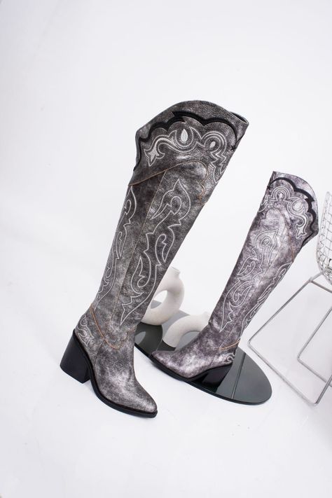 Bota Larga Texana Jagger Cuero Plateada -2