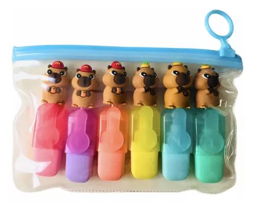 Set Destacadores 6 Unidades Diseño Capibara Kawaii, Escolar-3