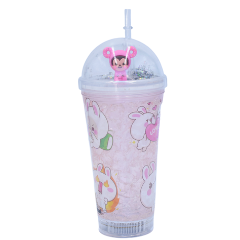 Vaso Diseño Rosa Claro Conejo con Luz Multicolor Monito Rosado Kawaii-0