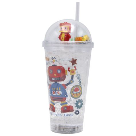 Vaso Transparente Robot Rojo Diseño Robot Glitter y Diamantes-1