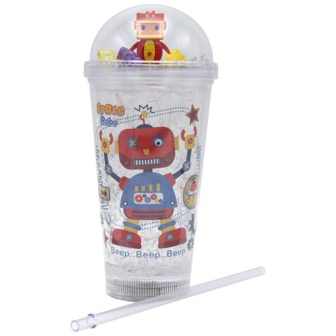 Vaso Transparente Robot Rojo Diseño Robot Glitter y Diamantes-0